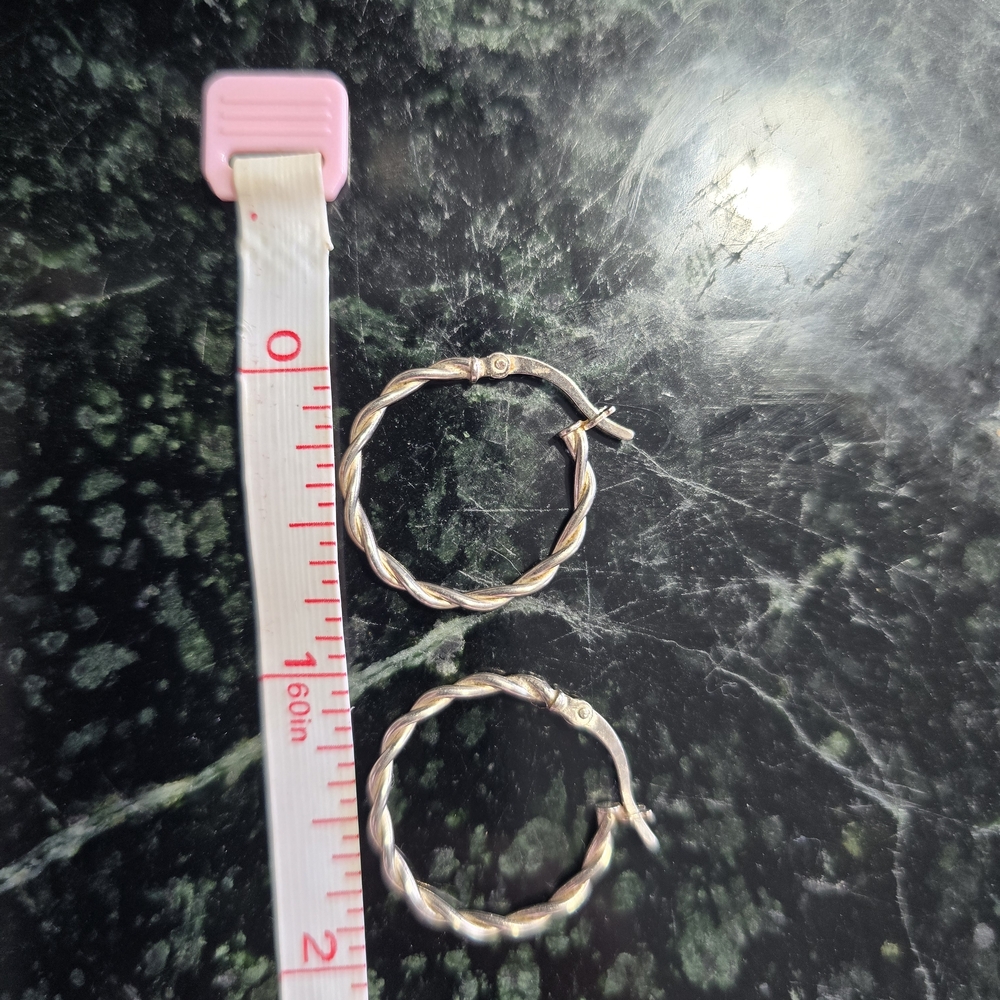 Silver Twisted Hoop Earrings - Picture 6 of 7